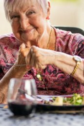 Resident enjoying great food at Norwich Care Home